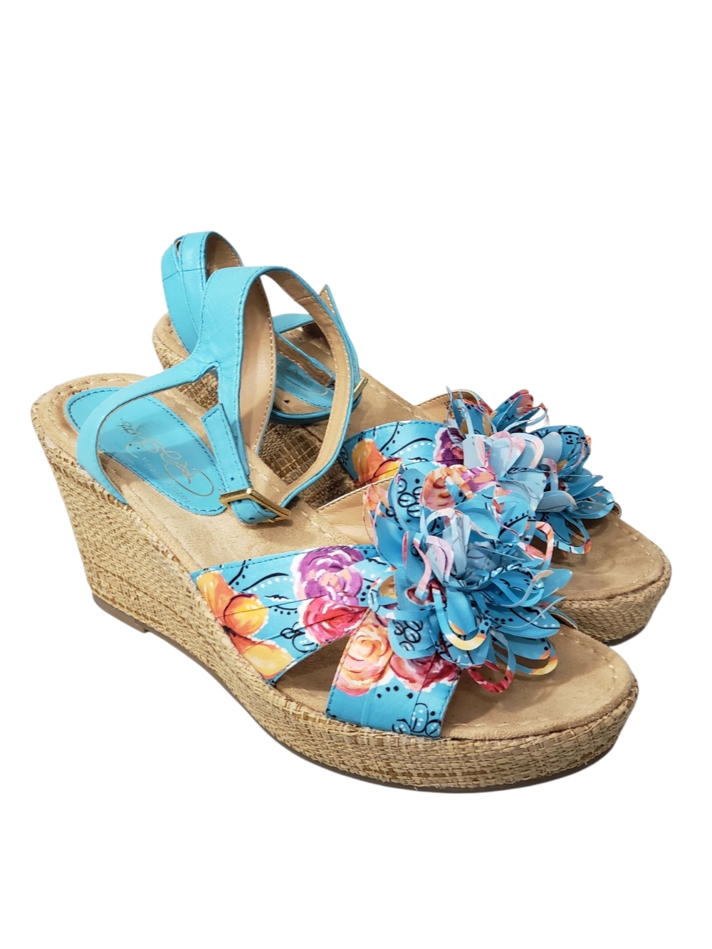 Naturalizer Bromstad Neila Turquoise Floral Wedges Size 9